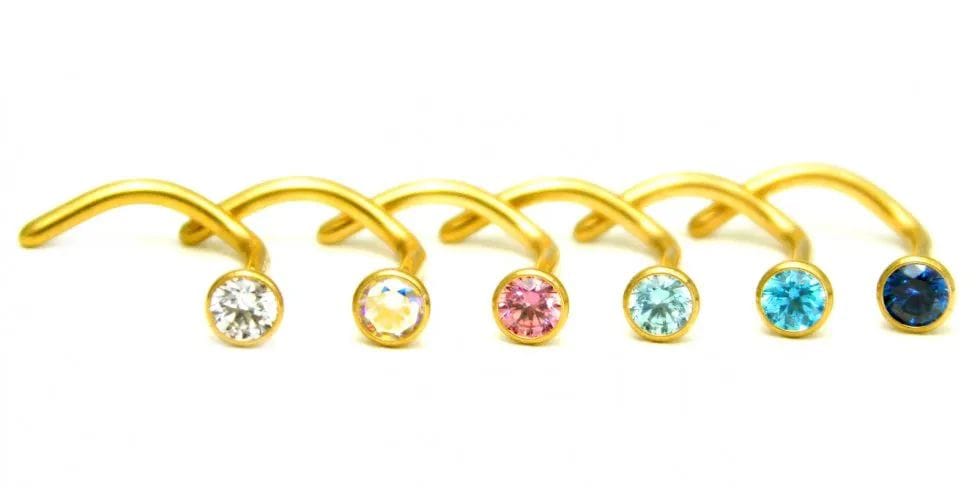 Piercing Nostril Titânio Premium Zircônia - Natural ou Gold PVD 24K
